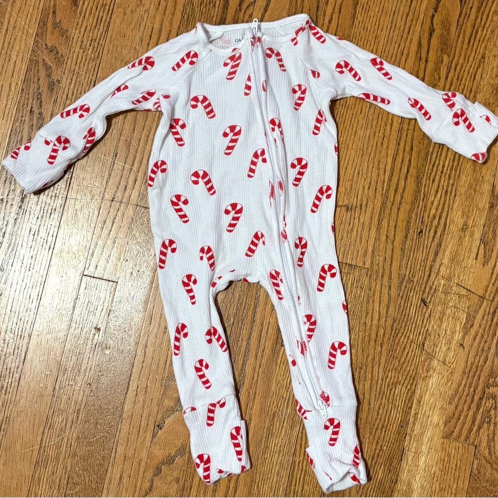 Caden Lane Red and White Candy Cane Kids Footie